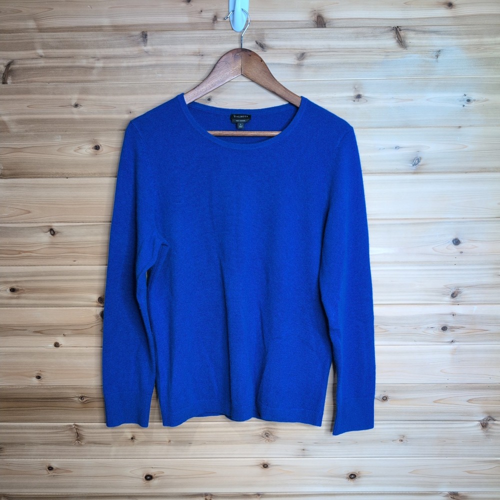 Talbots Royal Blue Pure Cashmere Crewneck Sweater Button Cuff Large